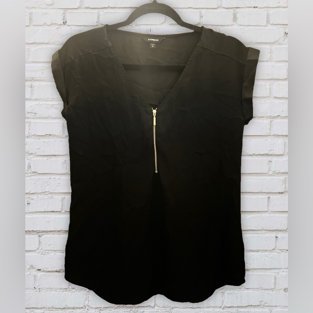 Black Express front zip blouse